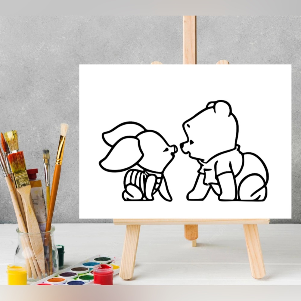 Paint Your Own Baby Winnie the Pooh and Piglet Canvas , Sip and Paint Canvas